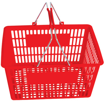 Hot product Rolling shopping basket with wheels One Handle Plastic Basket Two Wheels Supermarket Basket